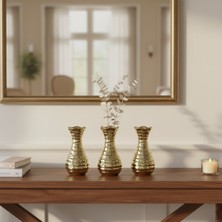 Veraura Lifestyle Dalgalı Gövde Vazo Tasarımlı Süs Eşyası - Seramik - Orta Boy - Parlak Altın