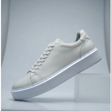 Growish GR0308 Hakiki Özel Yapım Deri Yüksek EVA Taban Ekru Beyaz Sneakers Erkek Ayakkabı