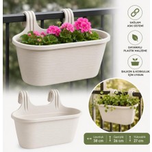 Abnturk Pratik Dayanıklı Şık 6,3lt Beyaz Sahra Askılı Saksı 38X27X26CM Balkon Korkuluk Duvar Dekoratif Askıı Sepet