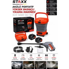 Staxx Power Yeni Nesil 21V X2 Akülü Portatif Basınçlı Yıkama Makinesi 70 Bar Köpük Tanklı Araç Yıkama Full Seti