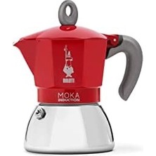 Skygo - Moka Indüksiyon Kırmızı: 4 Cups Ocak Üstü Espresso Pişirici - 150ML - Alt Hazne: Dış Paslanmaz Çelik Iç Alüminyum - Patentli Güvenlik Valfi - Indüksiyon Ocak Türleri Için Uygundur