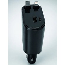 Lotus Store 1606 Araç Çakmaklık Şarj Cihazı 120W Type-C &amp; Lightning Kablolu Çoklu Hızlı Şarj Istasyonu