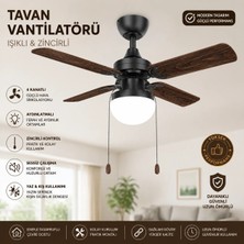 Fancium DKF-401 Aydınlatmalı Kahverengi Ahşap Kanatlı Tavan Vantilatörü 80 CM