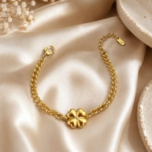 cm Jewelry Yonca Desenli Gold Çelik Bileklikk