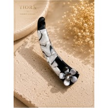 Yiora Premium Seri Gold Metal Gövde Inci ve Taş Detaylı Istiridye Kabuğu Mandal Toka 10,5cm