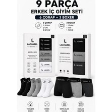 Efnaz Style Erkek 9lu Iç Giyim Seti Pamuklu 3 Boxer 6 Çorap Çoklu Paket - Siyah - Füme - Gri - Beyaz