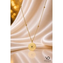 Voyage Accessory Paslanmaz Çelik Minimal Tasarım Koyu Yeşil Kristal Taşlı Altın  Renk Nazar Göz Kolye