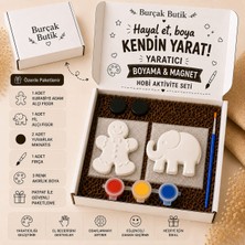 Burçak Butik Alçı Boyama Aktivite Seti - Çocuk Hobi Seti - 2 Magnetli - Fil & Kurabiye Adam - 2 Figür, 3 Boya, 1 Fırça / +3 Yaş ve Üzeri