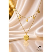 Voyage Accessory Paslanmaz Çelik Altın Renk Minimal Tasarım Katmanlı Nazar Göz Kolye