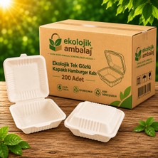 Ekolojik Ambalaj Doğa Dostu Ekolojik Kapaklı Hamburger Kabı 21X20X8CM 200 Adet - Koli | Paket Servis , Taşıma