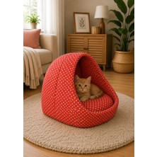 Nerotex Cathouse Potipet Kırmızı Puantiyeli Kedi Mağara Ev Yuvası Yıkanabilir 40X40 cm