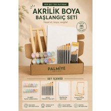 Palmiye Hobi Sanat Akrilik Boya Başlangıç Seti - Masaüstü Şövale, 10 Adet Fırça, 40X50 Tuval, 12 Adet 5 ml Akrilik Boya