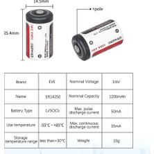 Eco Port Eve ER14250 1/2AA Size 3.6V 1200 Mah Şarjsız Li-Socl2 Lithium Pil