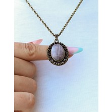 Esha Store Doğal Taş Pembe Kuvars Doğal Taşlı Antik Kadın Kolye EUK34PK