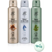 Rebul Erkek Deodorant Seti Alkolsüz 3X150ML Dark Spice Azure Noir Pine Forest Invisible