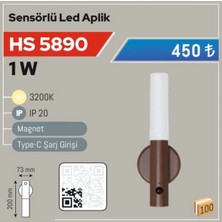 Eco Lounge 1W Magnetli Sensörlü LED Aplik HS-5890 Kablosuz Duvar Lambası Gün Işığı