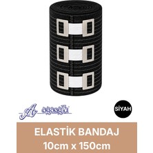 Alban Elastik Bandaj 10CM, 4 Klipsli 4,5 Metreye Kadar Uzar, Spor ve Günlük Kullanım (Siyah)