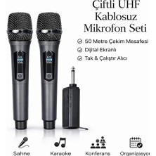 Die Grup Profesyonel Çiftli Kablosuz Mikrofon Seti Karaoke Şarj Edilebilir 50 Metre