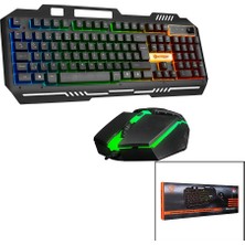 İlk El Grup Everest HKM-X86 Quin Gökkuşağı Işıklı USB Kablolu Klavye - Mouse Set 150CM Kablo