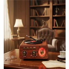 Die Grup Nostaljik Tasarım Plak Çalar Görünümlü Radyolu Bluetooth Hoparlör Retro Müzik Plak
