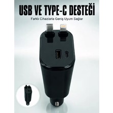 MidasTech Araç Çakmaklık Şarj Cihazı 120W Type-C & Lightning Kablolu Çoklu Hızlı Şarj Istasyonu Mida