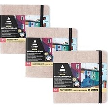Mey İthalat Arteza Suluboya Eskiz Defteri, 3'lü Paket, Her Biri 88 Sayfa, 13,5 x 12,5 Cm, Bej Suluboya Kitabı, Ciltli Kapak 110LBS/230 Gsm Suluboya Defter