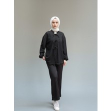 Stil Kuşağı Ön Bağlamalı Bürümcük Kimono Pantolonlu Takım