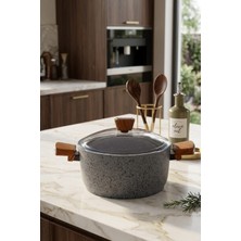 Bonera Vogue Granit Tencere 22 cm - Ahşap Kulplu - İndüksiyon Tabanlı