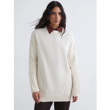Lc Waikiki Yeni Sezon Bisiklet Yaka Kendinden Desenli Kadın Triko Tunik