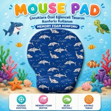 Black Flex Dijital Baskılı Çocuk Memory Foam Ergonomik Bilek Destekli Fish Temalı Mause Pad