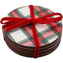 Mey İthalat Mud Pie Tartan Lake Bardak Altlığı, Beyaz, 4" Çap