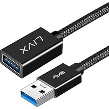 Mey İthalat Livx Rope 5gbps Hızlı Veri Aktarımı USB 3.0 Erkek Dişi Uzatma Kablosu Halat Örgülü 2 Metre