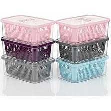 Mey İthalat Arsimo 6'lı Süzgeçli Fresh Saklama Kabı Seti 1.6 Lt Plastik Saklama Set 6 Adet