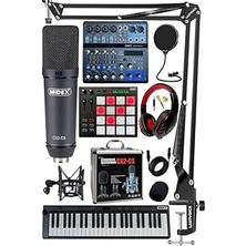 Mey İthalat Stüdyo Ekipmanları Midi Live Paket-6 Ses Kartlı Mikser Midi Klavye Cx2 Mikrofon Kulaklık Pad Controller