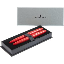 Mey İthalat Steelpen Pearl Serisi 4500 Kırmızı Bayrak Dolma Kalem + Tükenmez Kalem Set