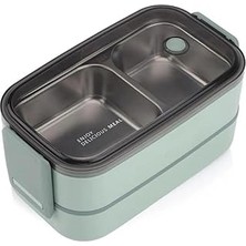 Mey İthalat Vagonlife Beslenme Kutusu Iki Katlı - Paslanmaz Çelik - 1400ML (Kaşık ve Çatal) Lunch Box (Yeşil)