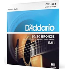 Mey İthalat Daddario EJ11 Akustik Gitar Tel Seti, 80/20 Bronze, Light Gauge,