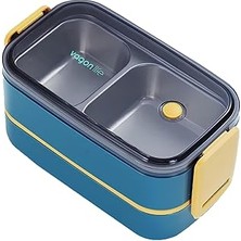 Mey İthalat Vagonlife 1400 ml Iki Kat Üç Bölme Paslanmaz Çelik Bento Lunch Box Yeni Nesil Sefer Tası -Çatal/kaşıklı MODEL-FFBL50002
