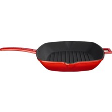 Mey İthalat Lava Metal Döküm Izgara Tava, Metal Saplı, 26X32 Cm, Siyah