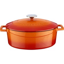 Mey İthalat Lava Metal Oval Döküm Tencere, 29 Cm, Turuncu