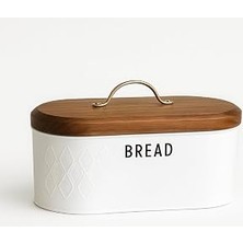 Mey İthalat Beyaz Metal Ekmek Kutusu 33X18X18 cm | Ahşap Kapaklı Büyük Hacimli Ekmeklik | Gold Kulplu Modern Mutfak Depolama Kabı | Uzun Süre Taze Saklama
