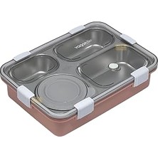 Mey İthalat Vagonlife Bento 850ML Lunchbox Tek Katlı 4 Bölmeli ve Kaseli Çelik Sefer Tası Yemek Kutusu (Pembe)