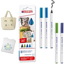 Mey İthalat Edding 4600 Tekstil Kalemi - Siyah, Mavi, Açık Mavi, Açık Yeşil, Şark Mavisi - 5'li Set - Yuvarlak Uç 1 mm - Tekstil Üzerine Çizim Yapmak Için Kalıcı Kumaş Kalemler, 60°c'ye Kadar Yıkamaya Dayanıklı