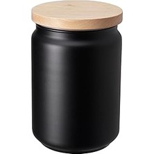 Mey İthalat Ikea Çay Kahve Kavanozu,siyah Renk 1 Lt Siyah Cam-Bambu Kapak