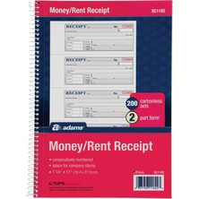 Mey İthalat "money/rent Receipt Bk, Spiral, 2-Parça, 7 – 5/8" X11,200/BK, Sold As 1 Her Biri