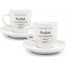 Mey İthalat Dostluk 2 Kişilik 4 Parça Krem Türk Kahvesi Fincan Seti - Hediyelik Kahve Fincanı Seti
