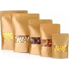 Mey İthalat Pencereli Kraft Doypack Dik Duran Poşetler – 50’li Paket, Şeffaf Pencereli, Kilitli (Ziplock) ve Kolay Açma Çentikli, Çok Amaçlı Gıda Saklama Poşetleri (11 cm – 18 Cm)