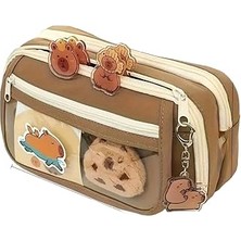 Mey İthalat Capybara Kalem Kutusu Kapibara Kalemlik Büyük Kapasiteli Aksesuarlı Geniş Büyük Boy Kawaii Kore Tarzı Sevimli Kalem Kutusu (1 Adet Doll+5 Adet Sticker Dahildir)