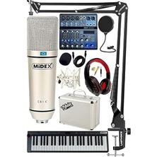 Mey İthalat Stüdyo Ekipmanları Midi Live Paket-4 Ses Kartlı Mikser Midi Klavye Cx1 Mikrofon Kulaklık