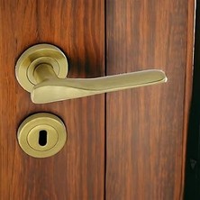 Mey İthalat BADEM10 Royal Titanyum Gold Oda Kapı Kolu Daire Rozetli Sürgülü ve Çelik Kapı Kulpu Uyumlu Sağ Sol Kolları